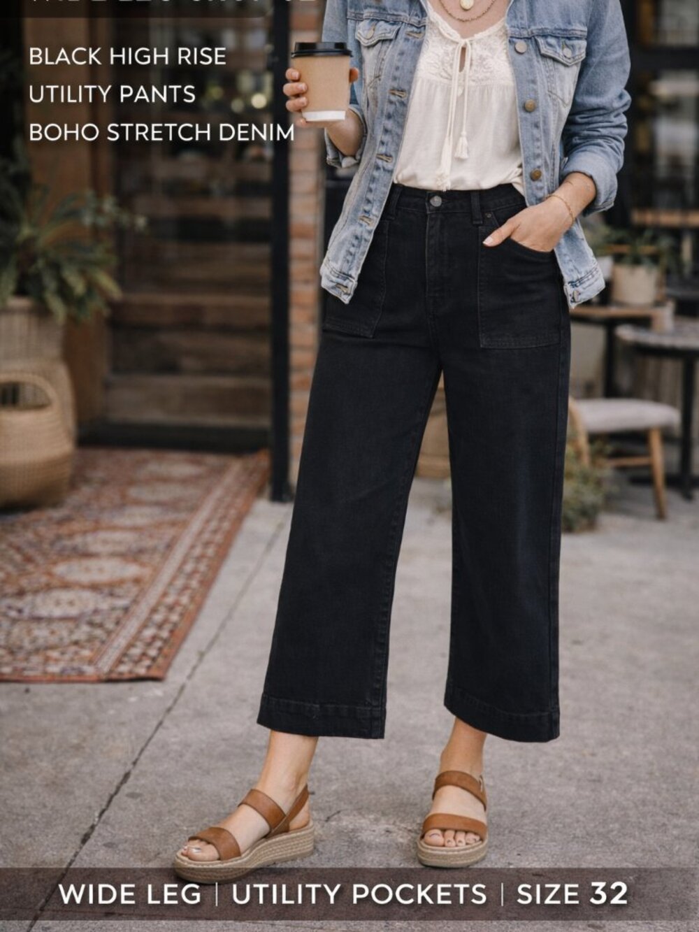 Joe's Jeans Black Wide Leg Utility Jeans